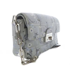 PRADA レザー 花柄 ショルダーバッグ グレー