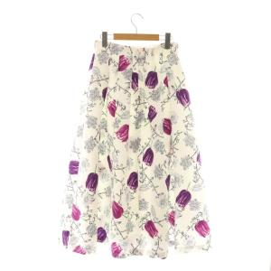 ANAYI 24SS チューリッププリントフレアスカート ロング 38 ホワイト パープル /DF OS