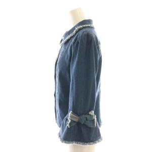 M'S GRACY リボン パールボタン デニムシャツ 42 ブルー /DF OS