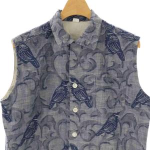 45rpm ジャガード織鳥柄のノースリーブ シャツ スタンドカラー 3 紺 ネイビー /AT OS