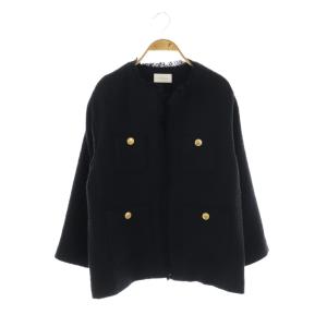 23SS ツイード ノーカラージャケット 38 ネイビー 紺 /CX OS