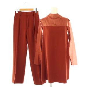 SHEER BOW TIE SET UP セットアップ チュニック パンツ テーパード S テラコッタ