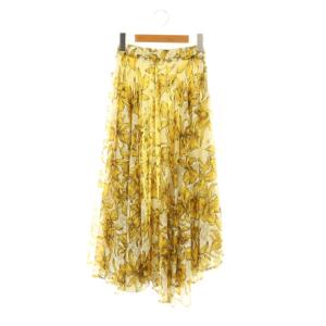 ADAM VOLUME SKIRT スカート ロング フレア S イエロー 黄色 ベージュ 花柄 /CX