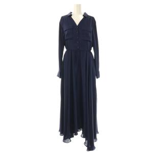 長袖ワンピース マキシ ロング サテン 36 紺 ネイビー /AT OS SH