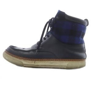 チェック切替 ハイカット スニーカー 7.5 黒 ブラック 青 ブルー FA0122 /SR AD