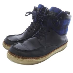 LOUIS VUITTON チェック切替 ハイカット スニーカー 7.5 黒 ブラック 青 ブルー FA0122 /SR AD