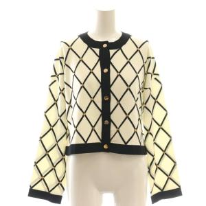 メタルチェックニットカーディガン 36 ホワイト ブラック /DF OS