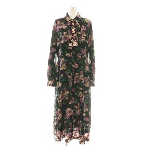フラワープリントフレアワンピース ロング 36 ブラック マルチカラー /DF OS