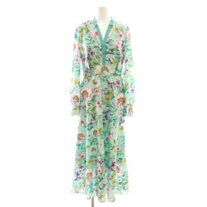 25SS フラワープリントマーメイドワンピース 38 ライトブルー 水色 マルチカラー キーネック /CX