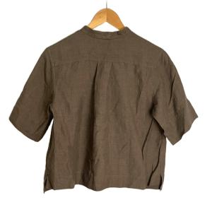 MARGARET HOWELL PLAIN LINEN リネン スタンドカラー 半袖 シャツ スリット入り 1 茶 ブラウン 578-0152672