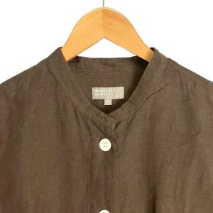 MARGARET HOWELL PLAIN LINEN リネン スタンドカラー 半袖 シャツ スリット入り 1 茶 ブラウン 578-0152672