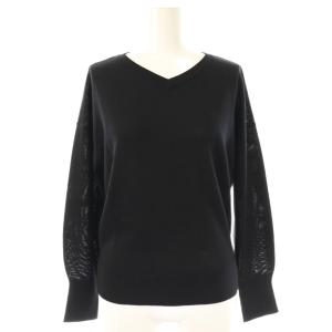 シルクカシミヤ混 コンパクトVネックニット セーター 長袖 XS ブラック /HK OS