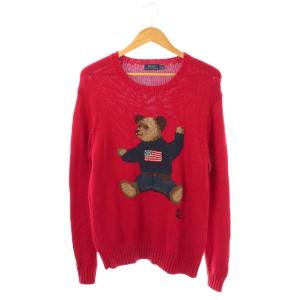 リネン混ポロベア星条旗ニット プルオーバー M レッド