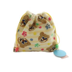 ハローテディ 巾着袋 ポーチ 総柄 アイボリー ブラウン マルチカラー /MI OS