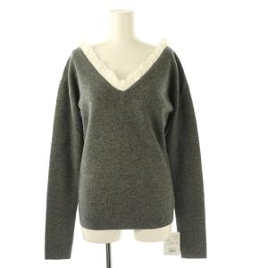 25AW FRILL V NECK KNIT TOPS 2 グレー ホワイト