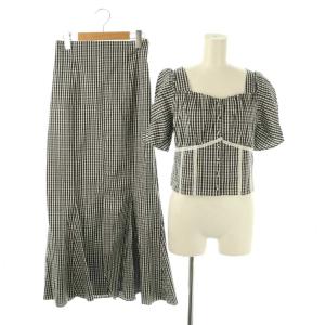 ミニチェックショートブラウス ロングスカート セットアップ F 1 ブラック ホワイト /DF OS