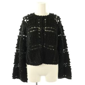 クロシェカーディガン ニット クルーネック F 黒 ブラック /AT OS