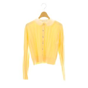 襟付きビジューニットカーディガン 38 イエロー /DF OS