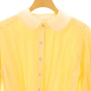 CELFORD 襟付きビジューニットカーディガン 38 イエロー /DF OS