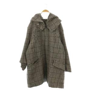 千鳥格子アームワッペンロングコート 44 ブラック オフホワイト マルチカラー 712-20015