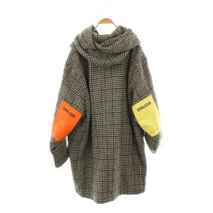 RAF SIMONS 千鳥格子アームワッペンロングコート 44 ブラック オフホワイト マルチカラー 712-20015