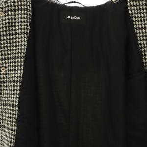 RAF SIMONS 千鳥格子アームワッペンロングコート 44 ブラック オフホワイト マルチカラー 712-20015