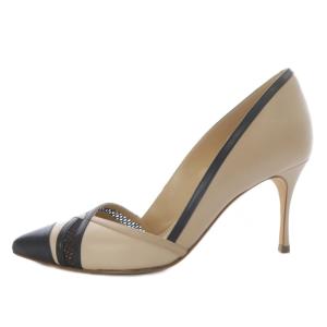 パンプス ピンヒール ポインテッドトゥ レザー 36 ベージュ ブラック /YO12