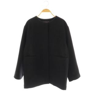 23AW スーパーファインビーバークルーネックコート ノーカラー アウター ウール 38 黒 /NR OS