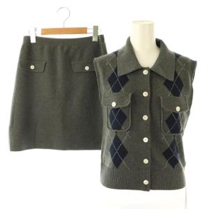25AW ノースリポロニットジレ フラップデザインニットミニスカート セットアップ F グレー ネイビー