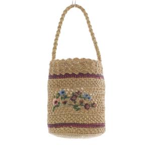 フラワー刺繍 かごバッグ ハンドバッグ ベージュ /SR