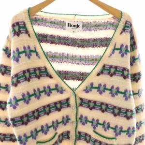 Rouge LEORA 花柄カーディガン モヘヤ混 40 ピンクベージュ マルチカラー /DO OS