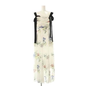 25SS ショルダーリボンフラワーワンピース ロング 1 ホワイト マルチカラー /DF OS
