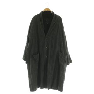 ロングコート カットオフ オーバーサイズ ストライプ ウール混 ライナー付 34 チャコールグレー /MY