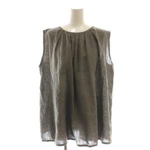 ノースリーブブラウス 麻 リネン F グレー ギャザー /AQ OS