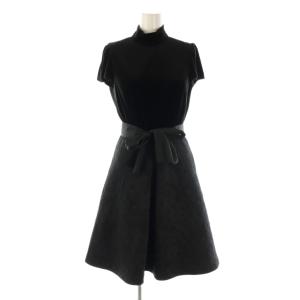 ベロア 切替 ワンピース ひざ丈 ジャガード 38 ブラック /DF OS