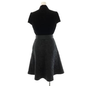 M'S GRACY ベロア 切替 ワンピース ひざ丈 ジャガード 38 ブラック /DF OS