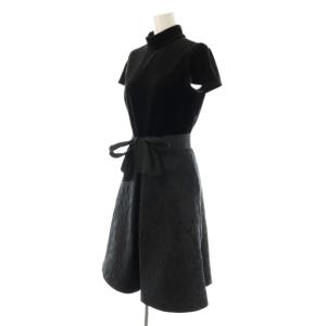 M'S GRACY ベロア 切替 ワンピース ひざ丈 ジャガード 38 ブラック /DF OS