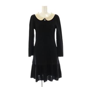 ジップアップ ニットワンピース ひざ丈 38 ブラック クリーム /DF OS