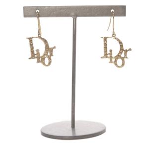 ロゴ ラインストーン ピアス ゴールド色 /SR OH