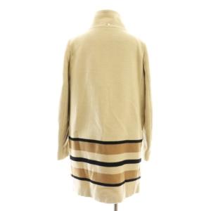 HERNO ウール スタンドカラー ボーダー コート 42 ベージュ /AB OS