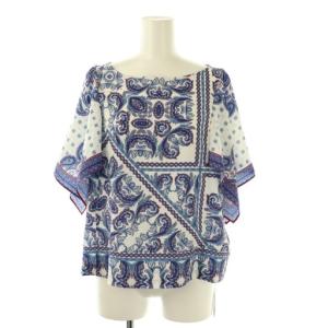 エスニックパターントップ ブラウス 総柄 半袖 36 ブルー /HK OS