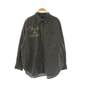25AW 刺繍オーバーシャツ ブラウス ブラック 黒 ホワイト 白 チェック柄 スナップボタン /CX