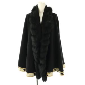 FASHION ファー付き ニットポンチョ 40 ブラック