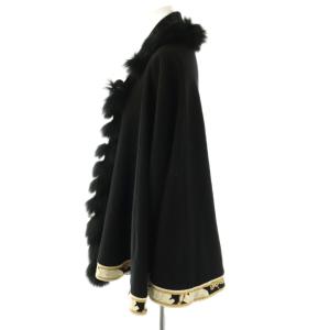 LEONARD FASHION ファー付き ニットポンチョ 40 ブラック