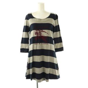 ボーダーカットソーワンピース ミニ 七分袖 38 グレー ネイビー /HK OS