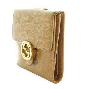 GUCCI インターロッキングG 二つ折り財布 レザー ベージュ 615525 /SS OS