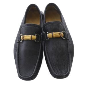 GUCCI バンブー レザー ローファー スクエアトゥ 7 26cm 黒 ブラック /SR