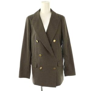 23SS ダブルブレストブレザーチェックジャケット テーラード 36 グレー ベージュ /HK OS