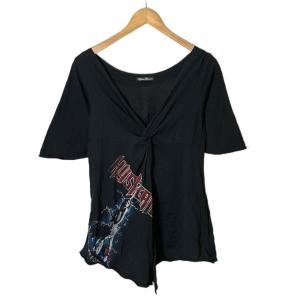 アシンメトリー 五分袖 チュニック カットソー プリント F 黒 ブラック 2CT-1170 FY