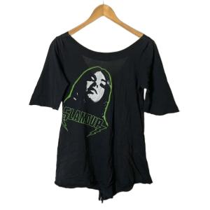 HYSTERIC GLAMOUR アシンメトリー 五分袖 チュニック カットソー プリント F 黒 ブラック 2CT-1170 FY